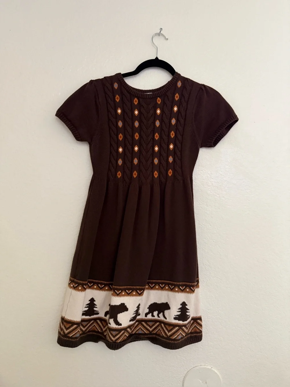 Girls Intarsia Bear Sweater Dress - Montana Mountain - Brown.  Size 12